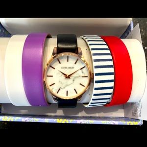 Laura Ashley rose gold, marble dial watch set